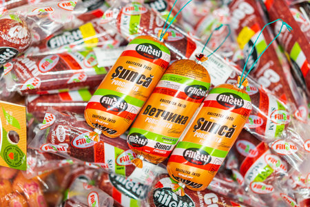 January 20, 2023 Beltsy, Moldova. For illustrative editorial use. Sausage in assortment.のeditorial素材