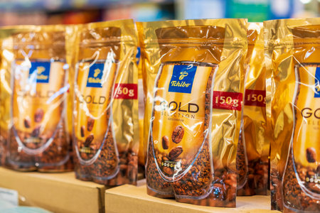 January 20, 2023 Beltsy, Moldova. For illustrative editorial use. Coffee Tchibo gold.のeditorial素材