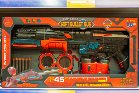 December 13, 2022 Beltsy, Moldova. For illustrative editorial use. Pistols toys for children