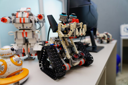 Homemade robots in the club of robotics and cybernetics. November 10, 2022 Beltsy, Moldova. For...