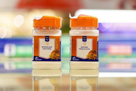 April 6, 2023 Beltsy, Moldova. For illustrative editorial use. Vanillin and baking powder.のeditorial素材