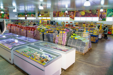Discounter store low prices. December 20, 2022 Beltsy, Moldova. For illustrative editorial use.のeditorial素材