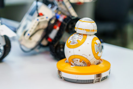 Homemade robots in the club of robotics and cybernetics. November 10, 2022 Beltsy, Moldova. For illustrative editorial use.のeditorial素材