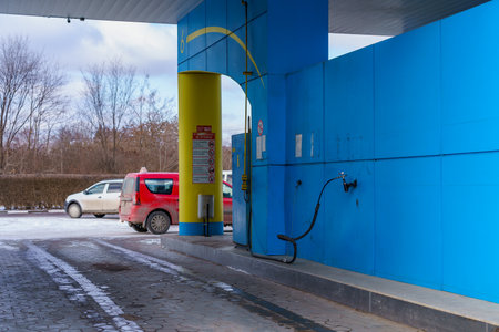 January 24, 2022 Balti Moldova. Gas station with methane. News editorial backgroundのeditorial素材