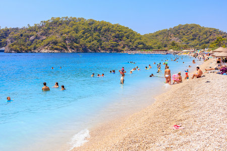 August 11, 2023 Oludeniz Turkey. For illustrative editorial use. Famous popular Oludeniz beachのeditorial素材