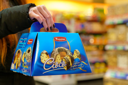 April 6, 2023 Beltsy, Moldova. For illustrative editorial use. Easter panettone.のeditorial素材