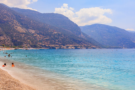 August 11, 2023 Oludeniz Turkey. For illustrative editorial use. Famous popular Oludeniz beachのeditorial素材