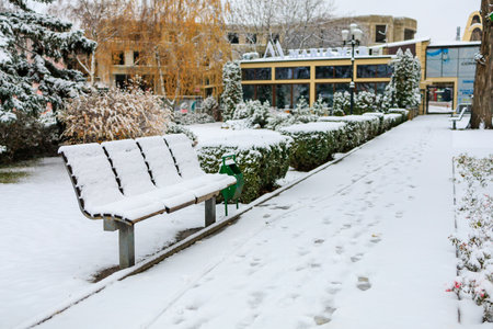 November 21, 2022 Beltsy, Moldova. For illustrative editorial use. Winter with snow in the city.のeditorial素材