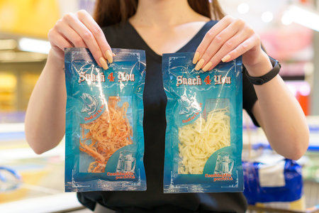 June 8, 2023 Beltsy, Moldova. For illustrative editorial use. Dried squid. Beer snacks.のeditorial素材