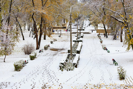 November 20, 2022 Beltsy, Moldova. For illustrative editorial use. Winter with snow in the city.のeditorial素材