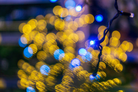 Garland, Christmas and New Year decorations. Background with selective focus and copy space for text