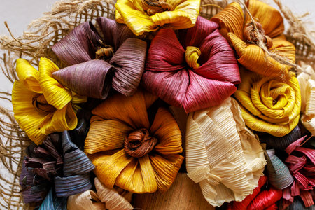 Straw decor. Background with selective focus and copy space for textの写真素材