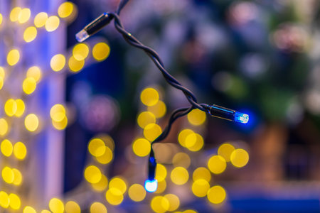 Garland, Christmas and New Year decorations. Background with selective focus and copy space for text