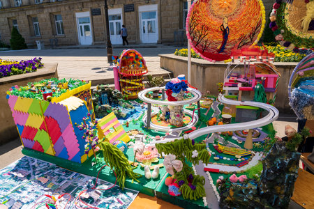 June 1, 2023 Beltsy, Moldova. For illustrative editorial use. Children's creativity City layoutのeditorial素材