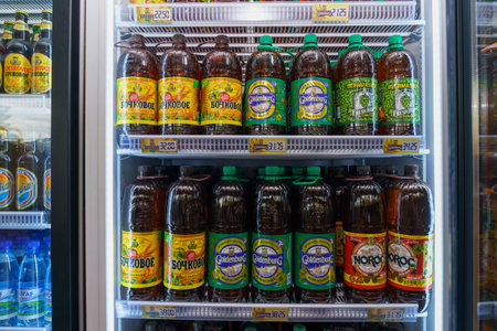 May 4, 2022 Beltsy, Moldova. For illustrative editorial use. Refrigerator with beer storeのeditorial素材