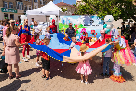 June 1, 2023 Beltsy, Moldova. For illustrative editorial use. Children having fun at a city festivalのeditorial素材