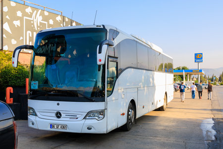 August 10, 2023 Mugla Turkey. For illustrative editorial use. Tourist tour busのeditorial素材