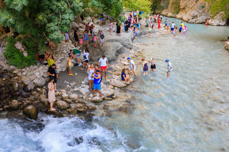 August 11, 2023 Saklikent Canyon Turkey. For illustrative editorial use. The largest canyon in the country. Popular place for tourists. The main natural attraction.のeditorial素材