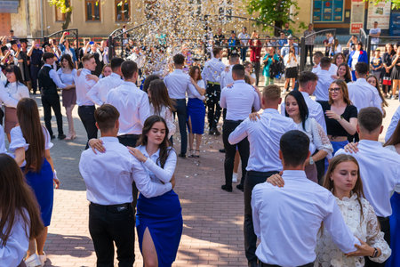 May 30, 2023 Beltsy, Moldova. For illustrative editorial use. Homecoming dance at school