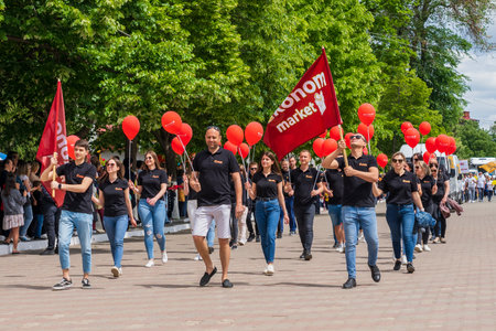 May 22, 2022 Beltsy, Moldova. For illustrative editorial use. People at the parade dedicated to City Dayのeditorial素材