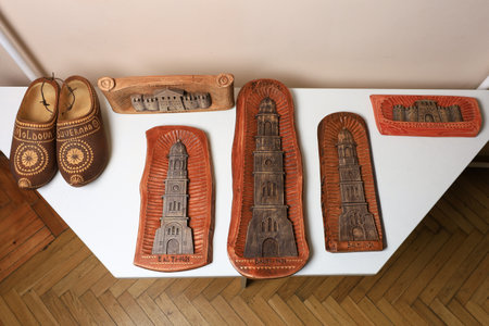 December 5, 2023 Balti Moldova. Moldovan landmarks carved from wood. An unusual hobby. For editorial...