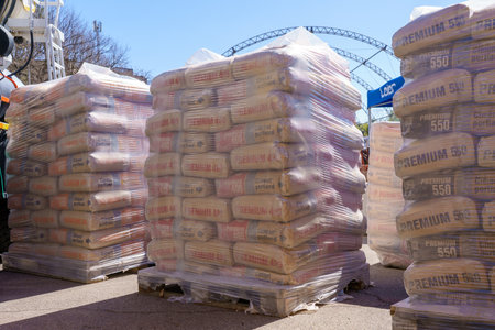 March 30, 2023 Chisinau Moldova. For illustrative editorial use. Pallet with cementのeditorial素材