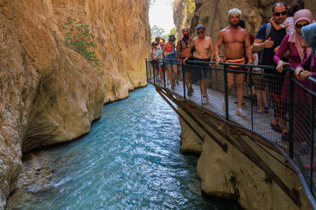 August 11, 2023 Saklikent Canyon Turkey. For illustrative editorial use. The largest canyon in the country. Popular place for tourists. The main natural attraction.のeditorial素材