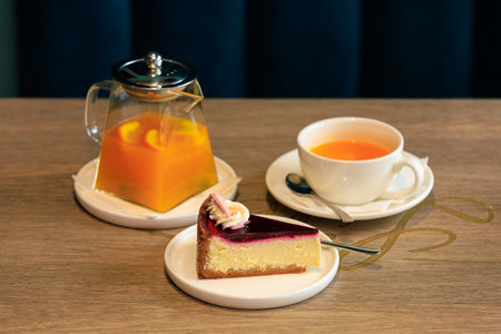 September 15, 2022 Beltsy, Moldova. For illustrative editorial use. Cake or dessert for fruit teaのeditorial素材