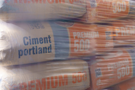 March 30, 2023 Chisinau Moldova. For illustrative editorial use. Pallet with cementのeditorial素材