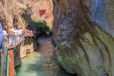 August 11, 2023 Saklikent Canyon Turkey. For illustrative editorial use. The largest canyon in the country. Popular place for tourists. The main natural attraction.のeditorial素材