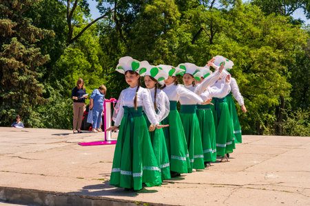 June 1, 2023 Beltsy, Moldova. For illustrative editorial use. Children dancing in the cityのeditorial素材
