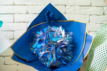 June 12, 2023 Beltsy, Moldova. For illustrative editorial use. Bouquets of paper butterfliesのeditorial素材