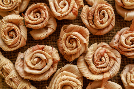 Straw decor. Background with selective focus and copy space for textの写真素材