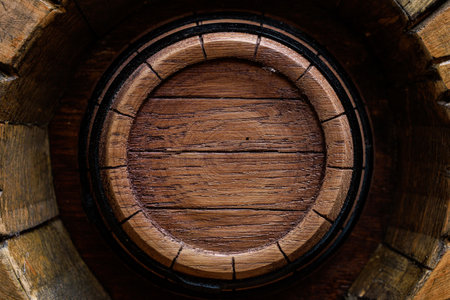 Decorative barrels. Background with selective focus and copy space for textの写真素材