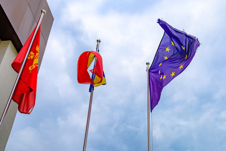 EU flag. Background with selective focus and copy space