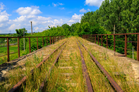 Railway. Background with selective focus and copy space for textの写真素材