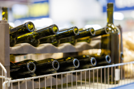 New bottles for winemaking. Background with selective focus and copy space for textの写真素材