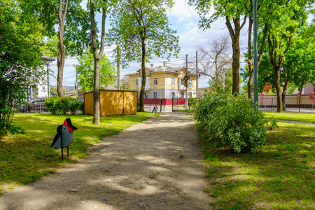 Broken sidewalks. Background with selective focus and copy space for textの写真素材