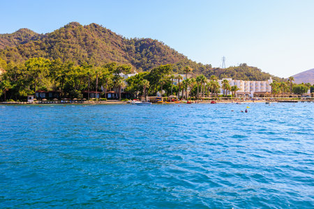 View of the tourist bay. Background with selective focus and copy space for textの写真素材