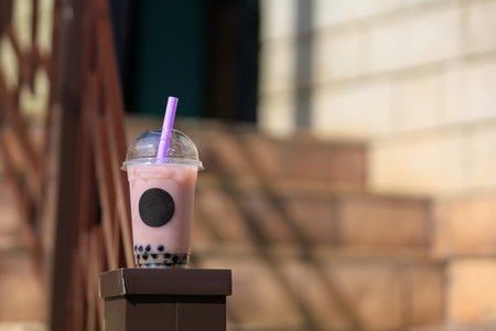 Berry refreshing cocktail. Background with selective focus and copy space for textの写真素材