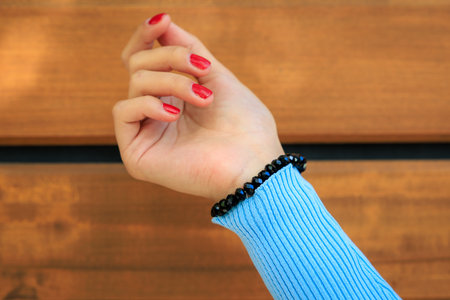 Stylish women's bracelet. Background with selective focus and copy space for textの写真素材