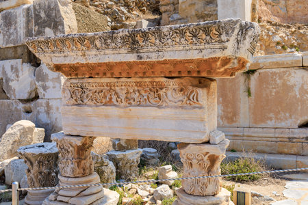 Patterns of ancient architecture. The cultural heritage of humanity from ancient civilizations. Background with selective focusの写真素材