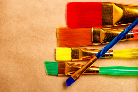 Paint brushes. Background with selective focus and copy space for textの写真素材