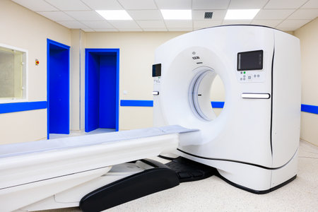 Tomograph in the hospital. Background with selective focus and copy space for textの写真素材