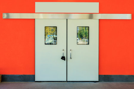 Doors with selective focus and copy space for textの写真素材