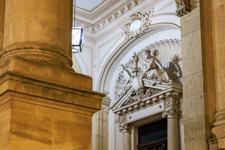 Ornate architectural details in historic building interior.の写真素材