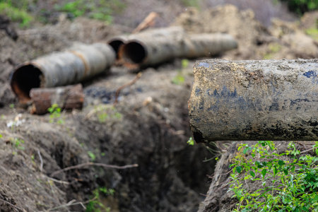 Rusty old pipes in abandoned construction site.の写真素材