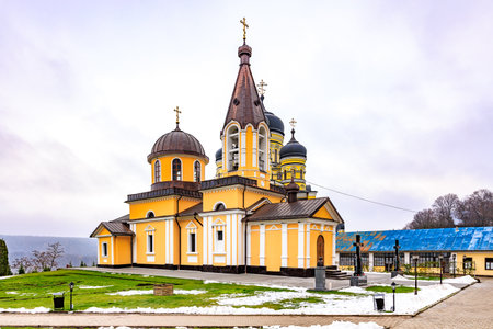 Hincu Monastery in the Republic of Moldova. Background with selective focus and copy space for text