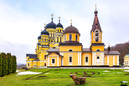 Hincu Monastery in the Republic of Moldova. Background with selective focus and copy space for textの写真素材
