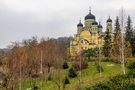 Hincu Monastery in the Republic of Moldova. Background with selective focus and copy space for textの写真素材
